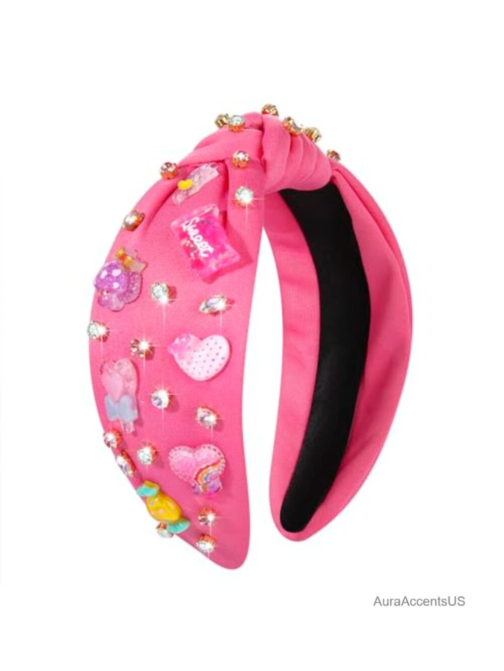 Knotted Headband Women Lollipop Candy Mushroom Crystal Jeweled Top Knot Hair